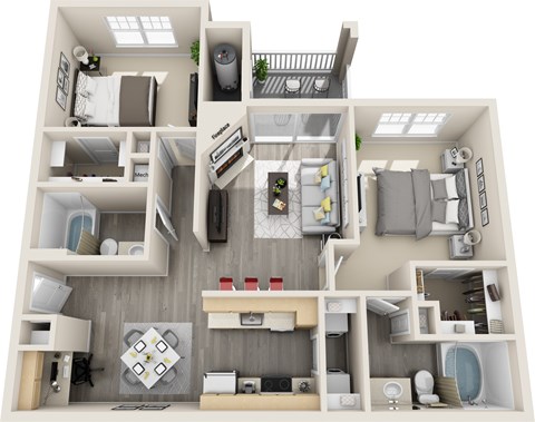 Floor plan for 2 beds, 2 baths, 1020 sqft